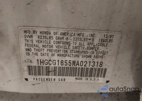 1998 Honda Accord Ex V6 из США, поврежденный, VIN 1HGCG1655WA021318